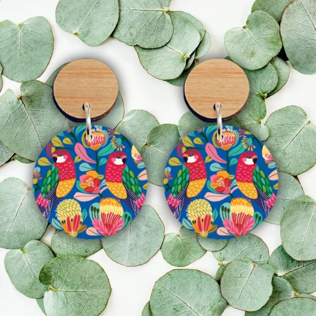 Australian Rosella Birds Wooden Earrings Kirsten Katz