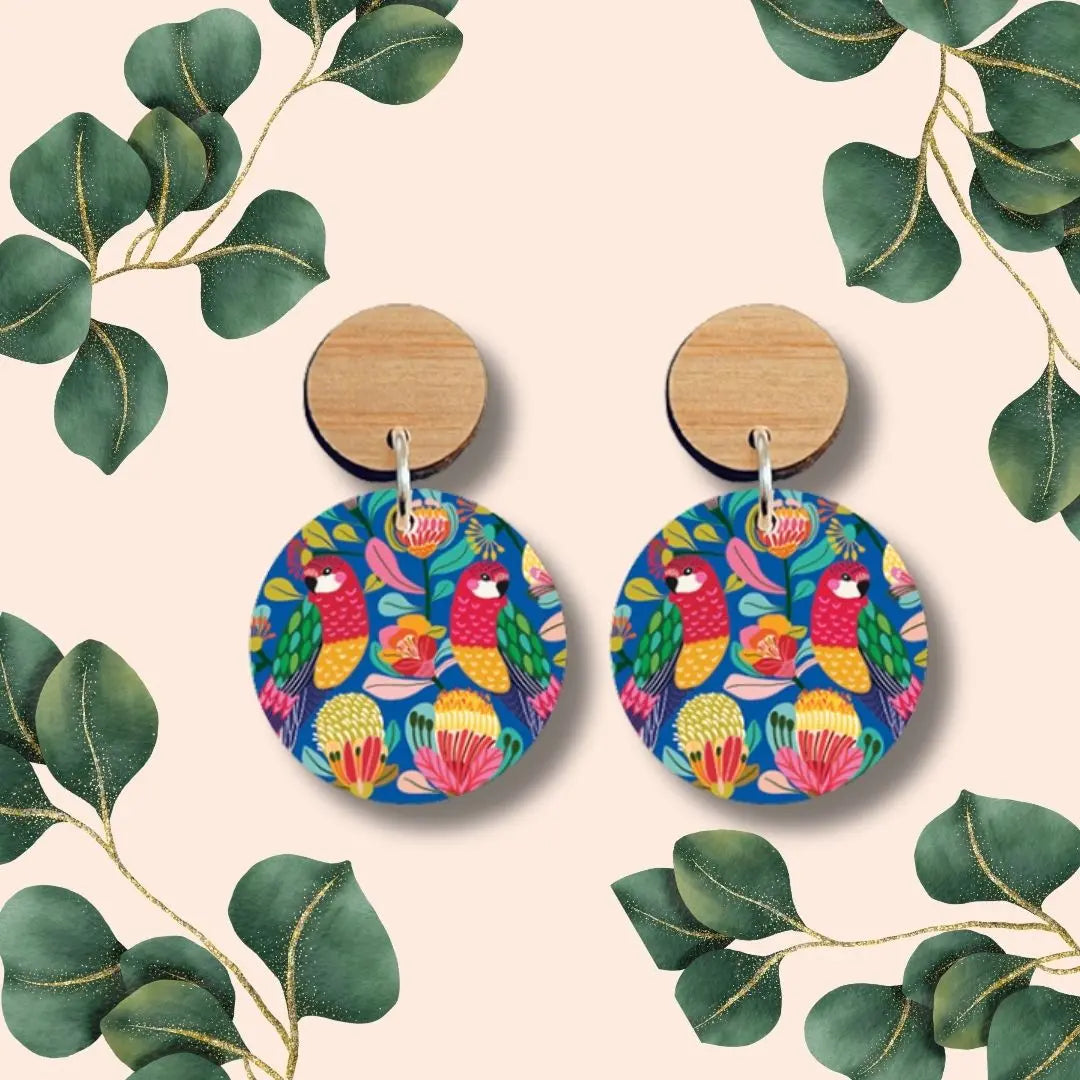 Australian Rosella Birds Wooden Earrings Kirsten Katz