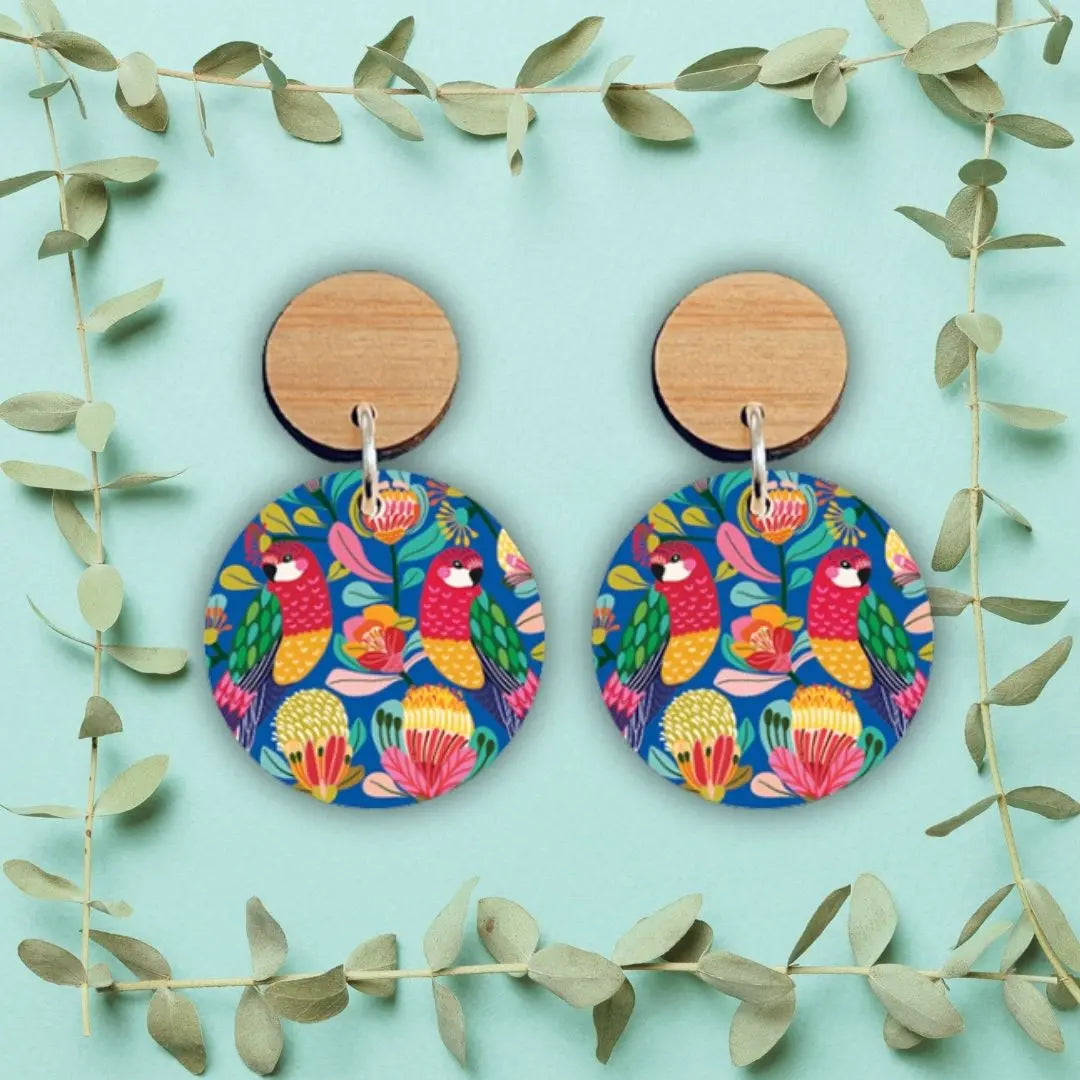 Australian Rosella Birds Wooden Earrings Kirsten Katz