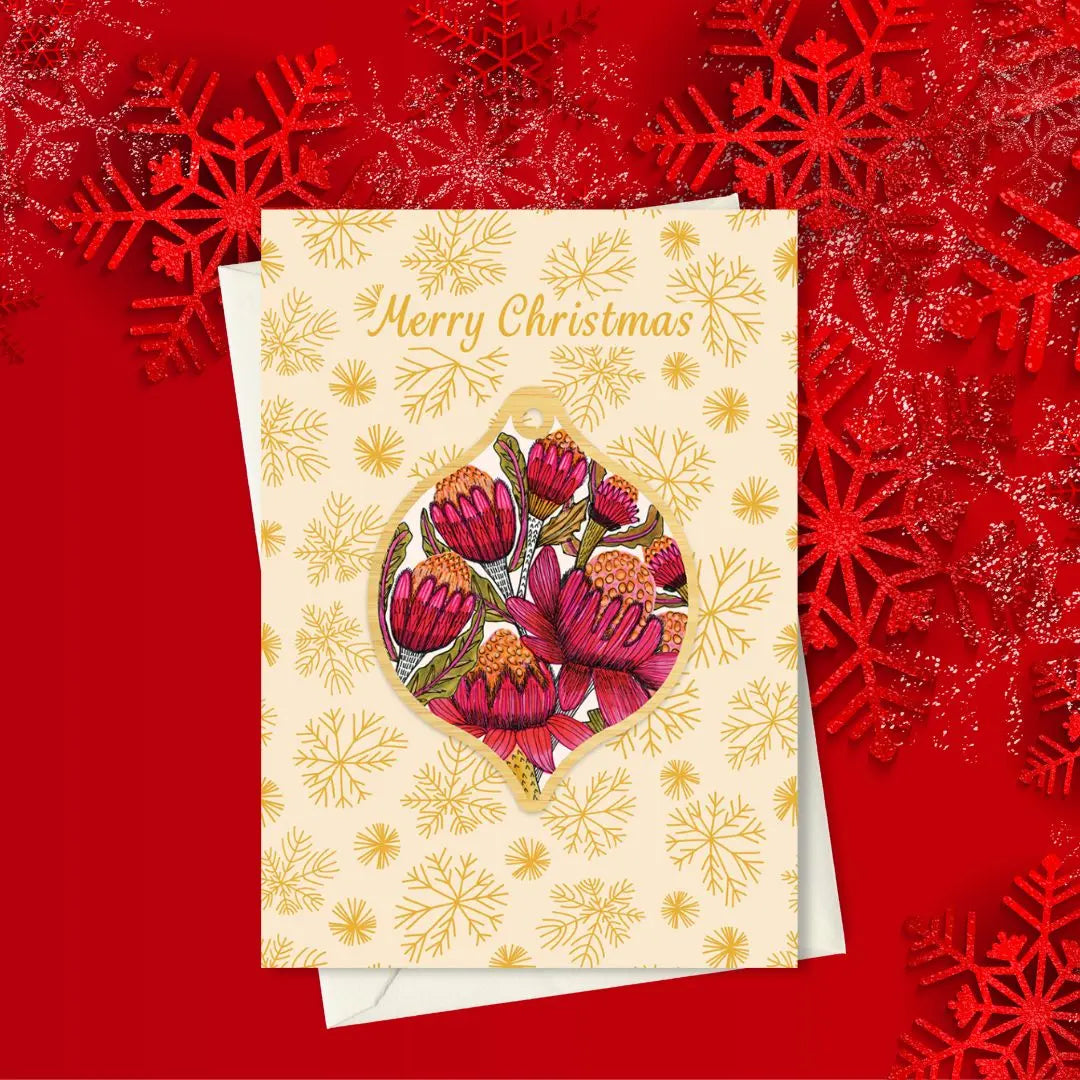 Australian Waratah Christmas Card & Bauble Kirsten Katz