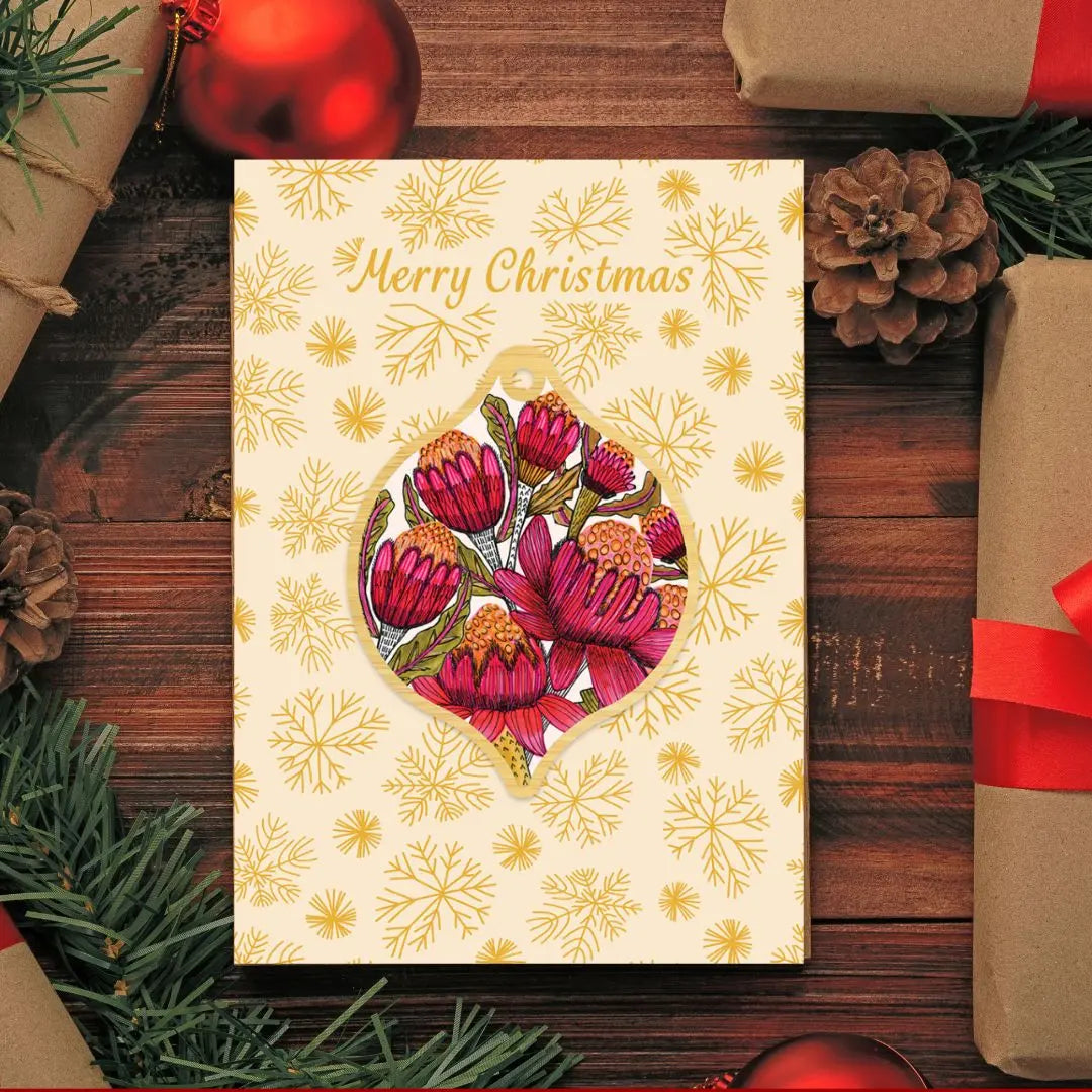 Australian Waratah Christmas Card & Bauble Kirsten Katz