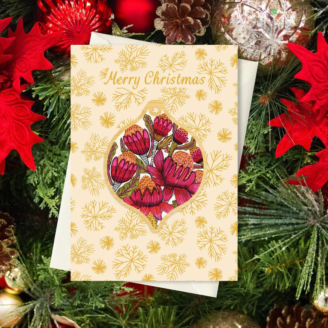 Australian Waratah Christmas Card & Bauble Kirsten Katz