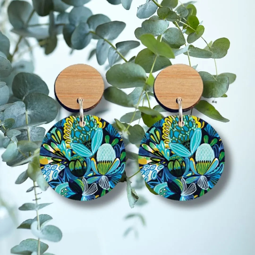 Azure Native Flowers Wooden Earrings Kirsten Katz