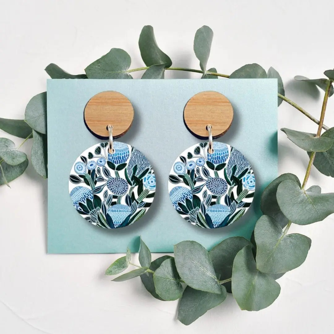 Blue Banksias Wooden Earrings Kirsten Katz