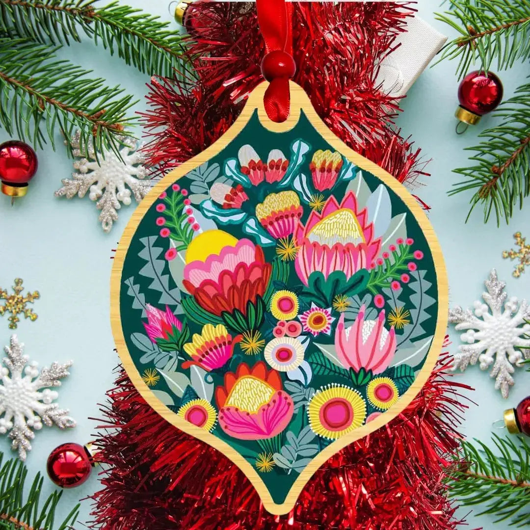 Bush Bouquet Australian Wooden Christmas Bauble - Kirsten Katz