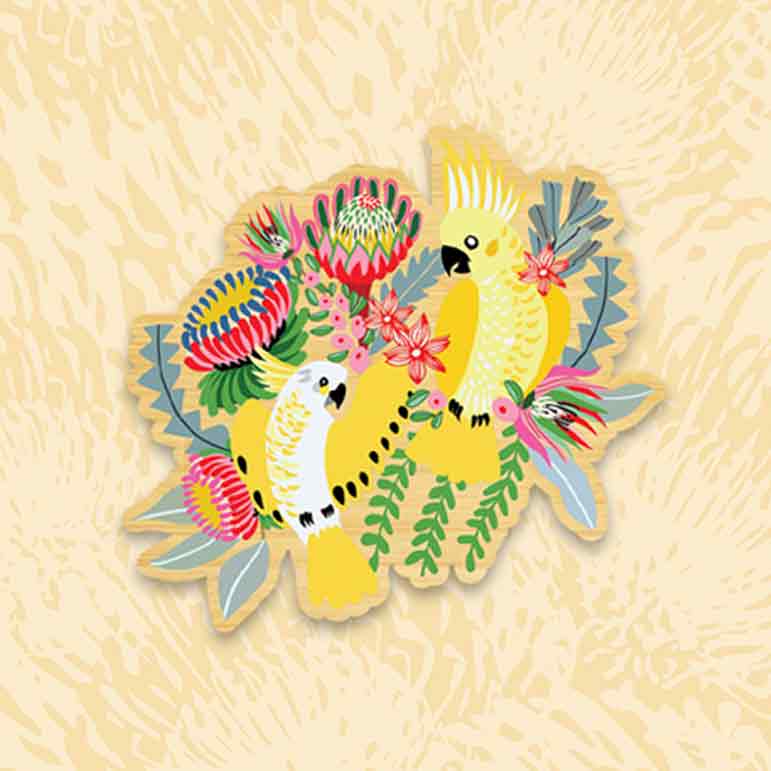 Cockatoos Wooden Brooch Kirsten Katz