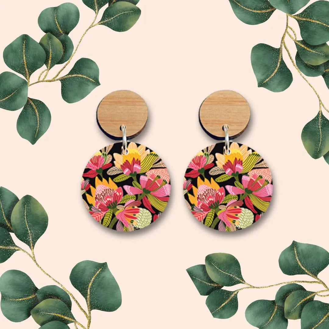 Wild Proteas Australian Wooden Earrings Kirsten Katz