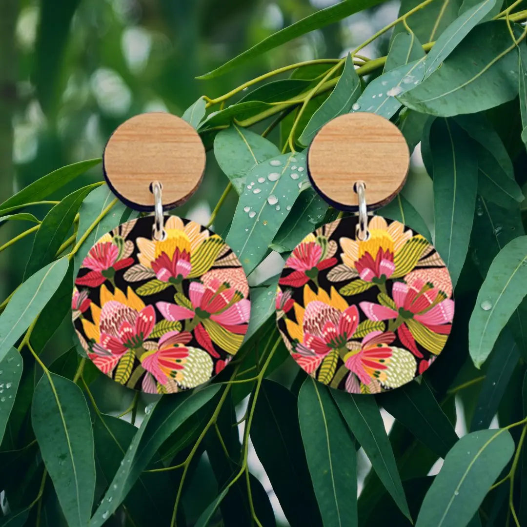 Wild Proteas Australian Wooden Earrings Kirsten Katz