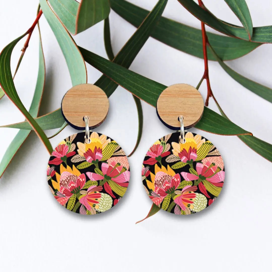 Wild Proteas Australian Wooden Earrings Kirsten Katz