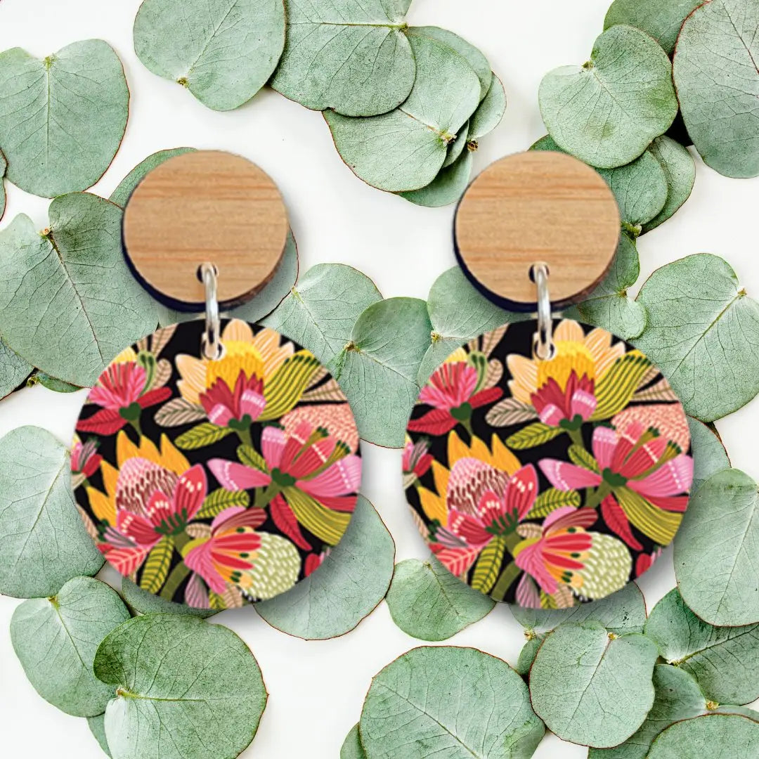 Wild Proteas Australian Wooden Earrings Kirsten Katz