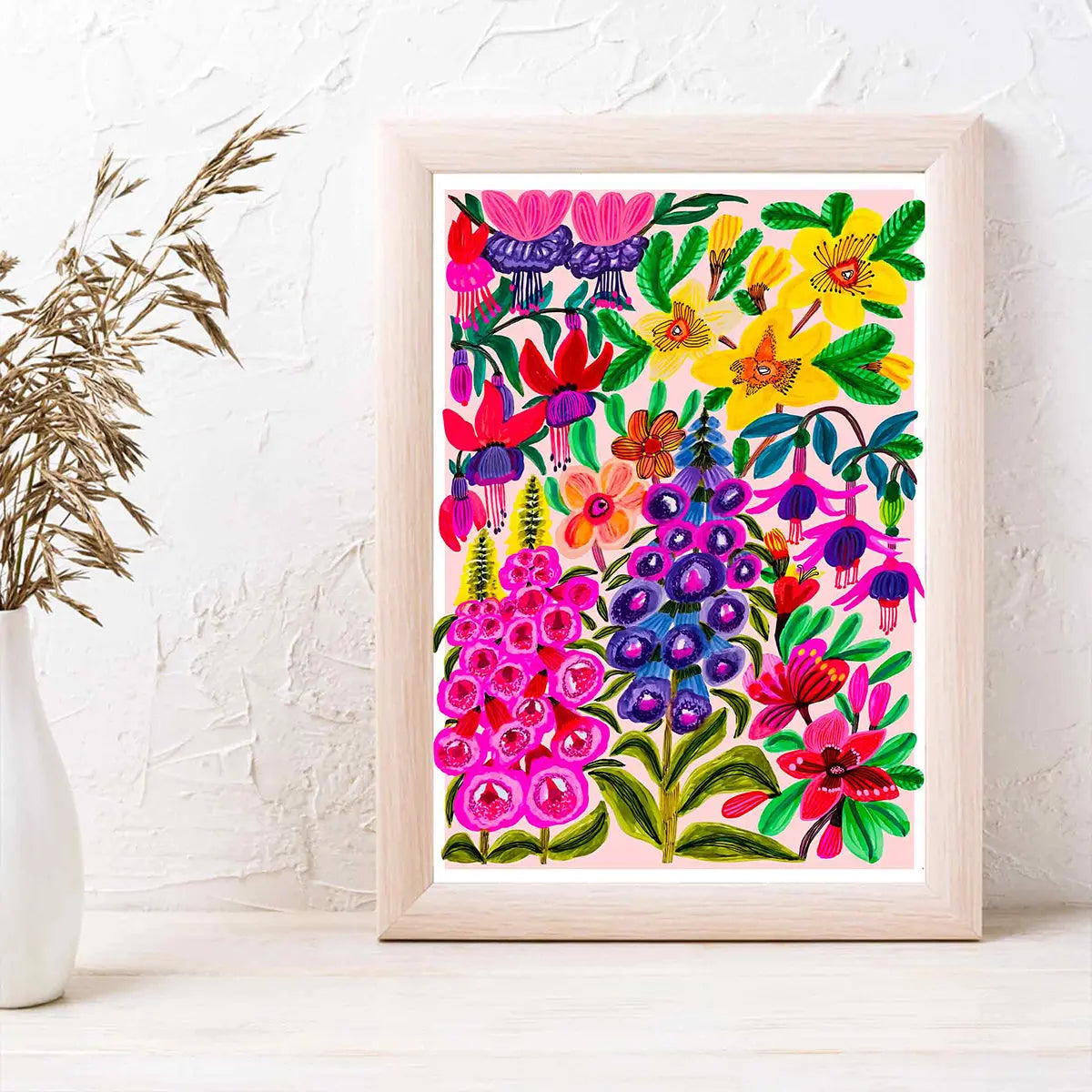 Foxgloves and Fuchsia Flowers Wall Art Print Kirsten Katz