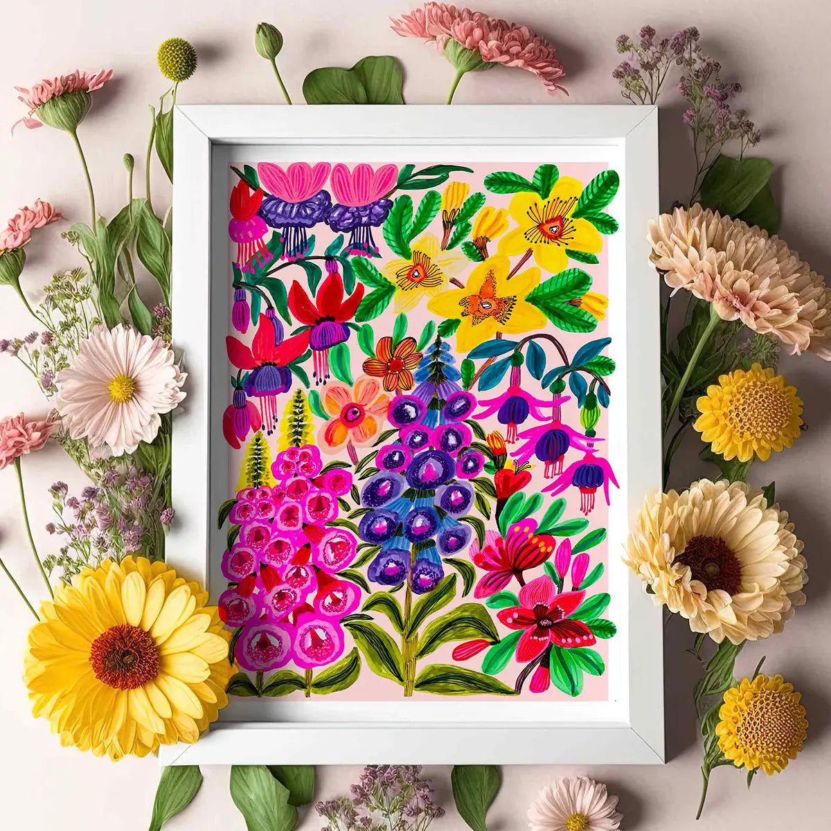 Foxgloves and Fuchsia Flowers Wall Art Print Kirsten Katz