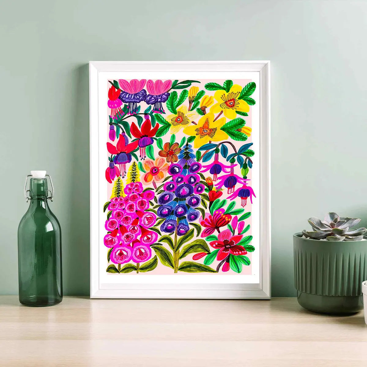 Foxgloves and Fuchsia Flowers Wall Art Print Kirsten Katz