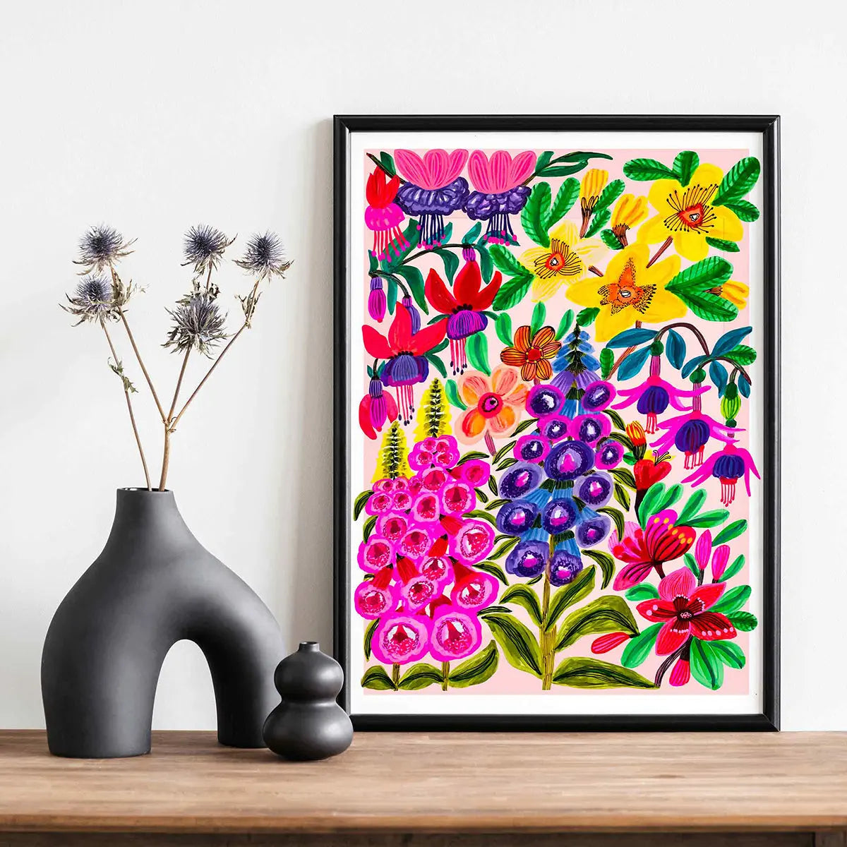 Foxgloves and Fuchsia Flowers Wall Art Print Kirsten Katz