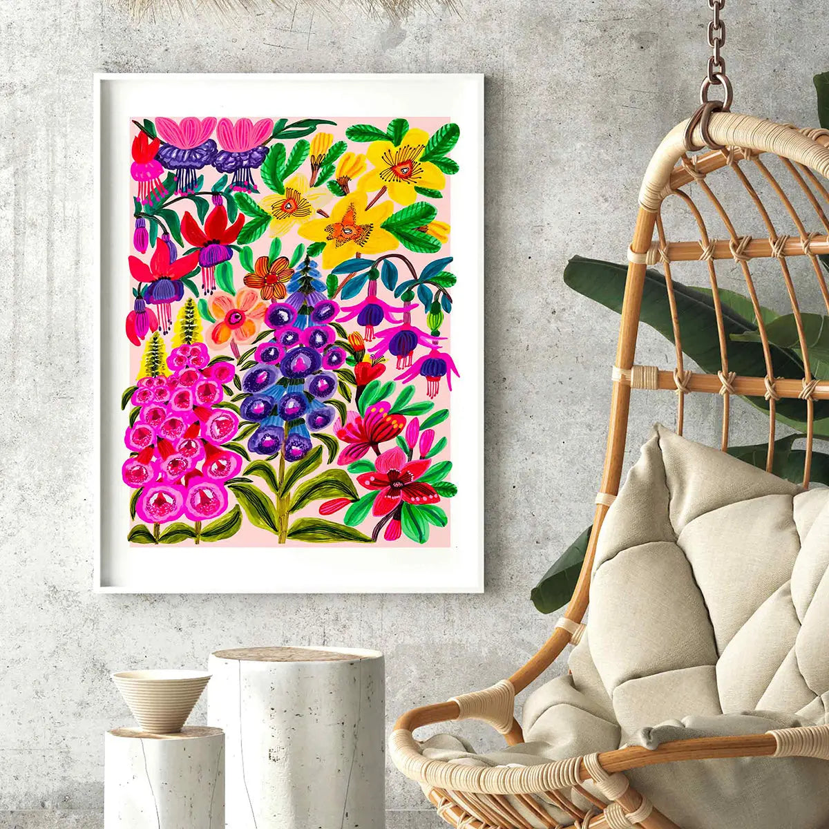 Foxgloves and Fuchsia Flowers Wall Art Print Kirsten Katz