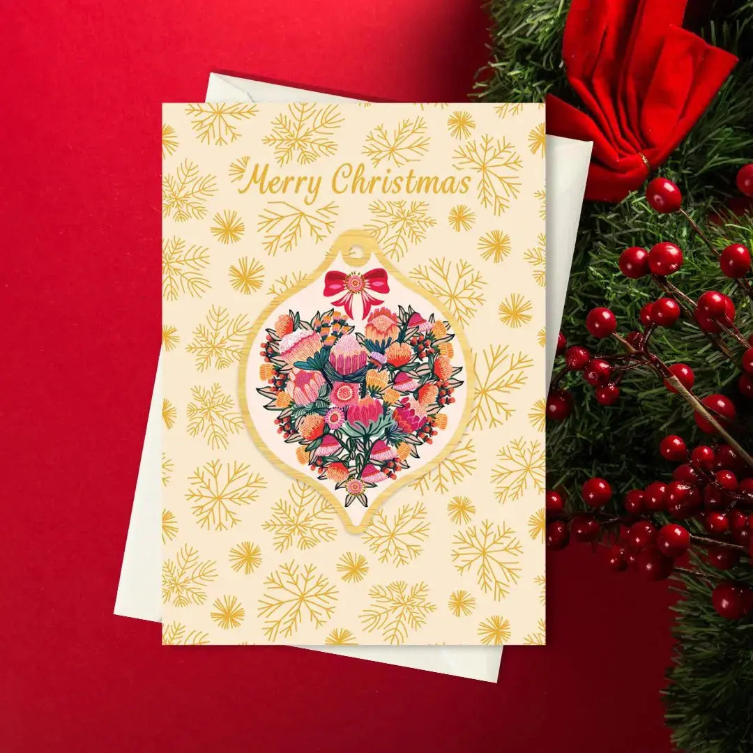 Heart of Flowers Australian Christmas Card & Bauble Kirsten Katz