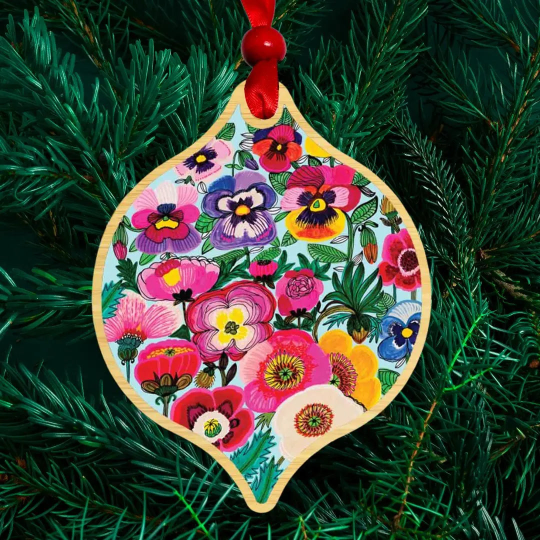 Pansy & Poppy Flowers hristmas Ornament Kirsten Katz