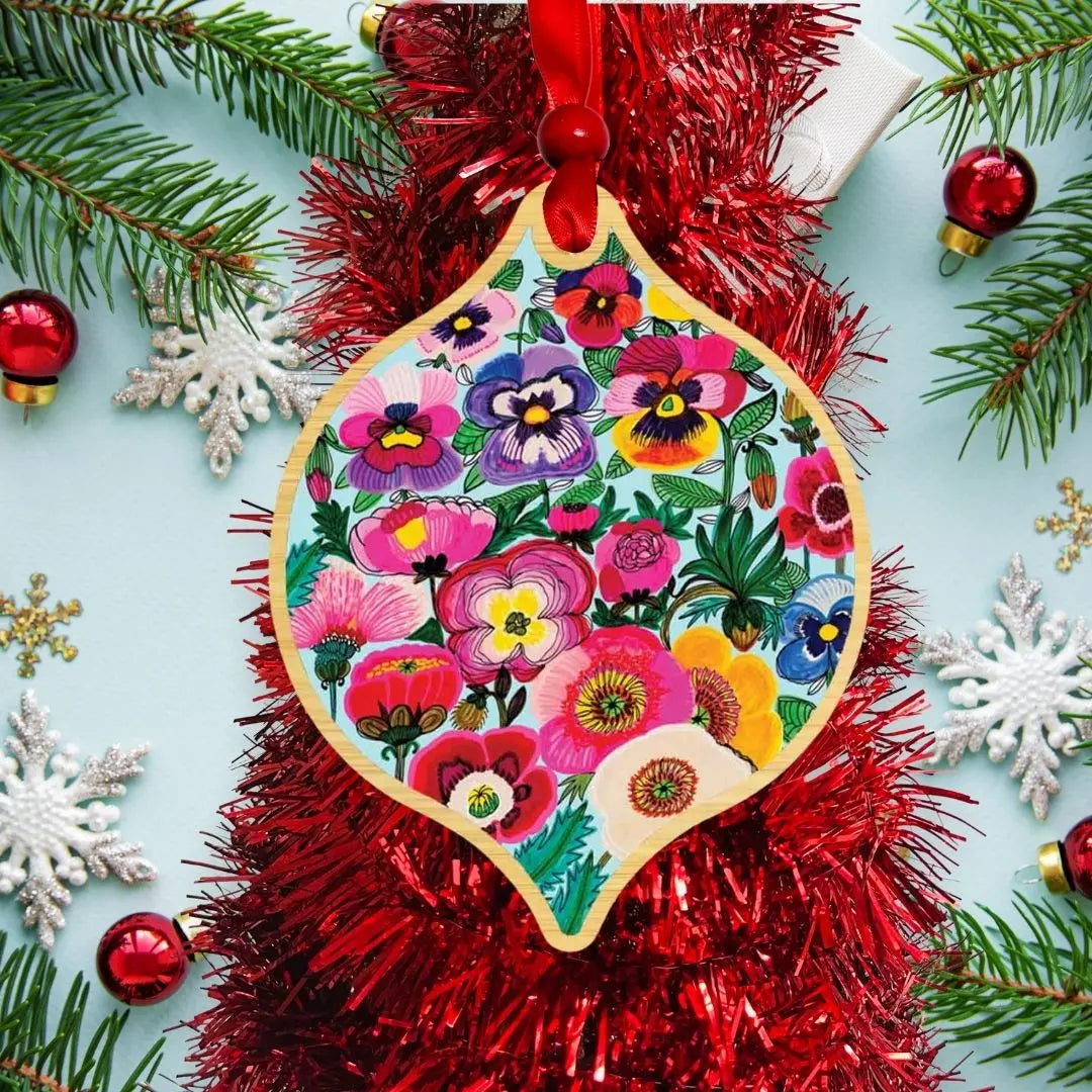 Pansy & Poppy Flowers hristmas Ornament Kirsten Katz