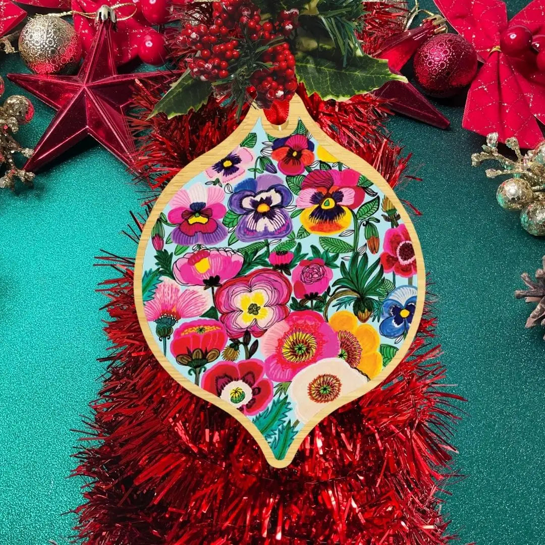 Pansy & Poppy Flowers hristmas Ornament Kirsten Katz