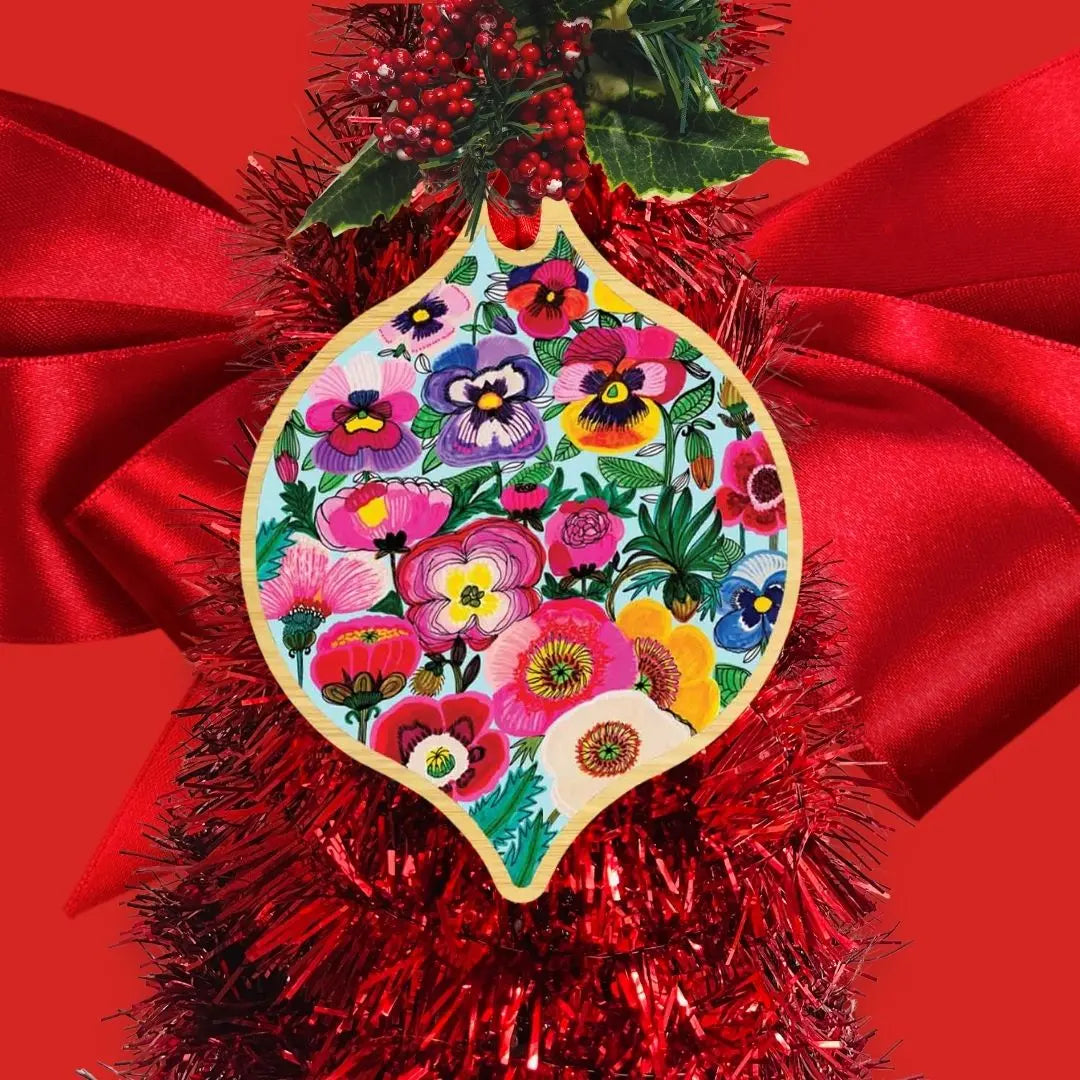 Pansy & Poppy Flowers hristmas Ornament Kirsten Katz