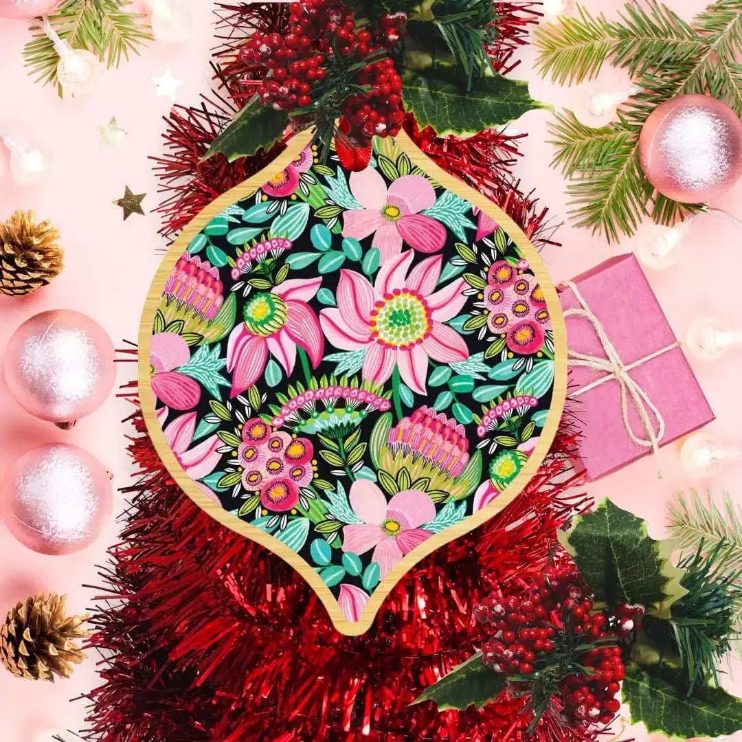 Pastel Flowers Australian Wooden Christmas Bauble - Kirsten Katz