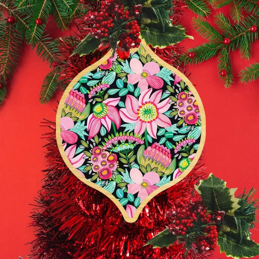 Pastel Flowers Australian Wooden Christmas Bauble - Kirsten Katz