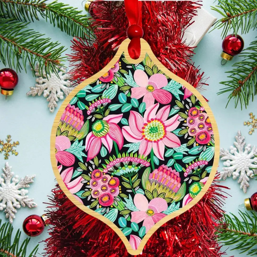 Pastel Flowers Australian Wooden Christmas Bauble - Kirsten Katz