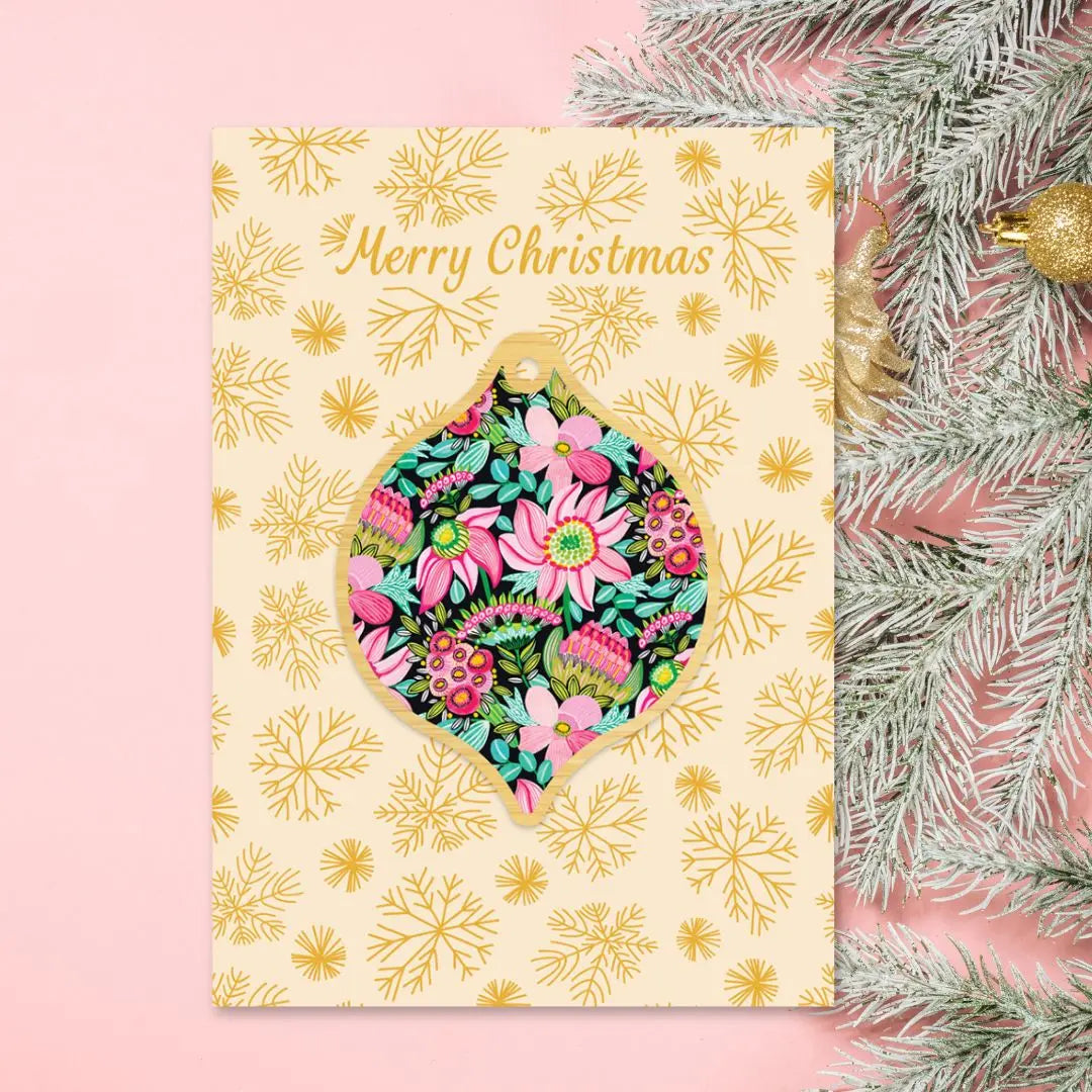 Pastel Flowers Australian Christmas Card & Bauble Kirsten Katz