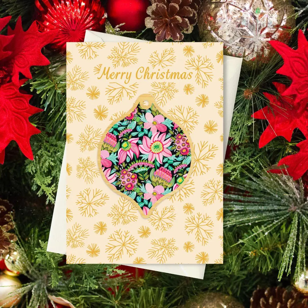 Pastel Flowers Australian Christmas Card & Bauble Kirsten Katz