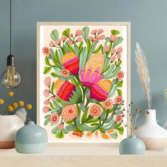 Protea & Gum Blossoms Art Print Kirsten Katz