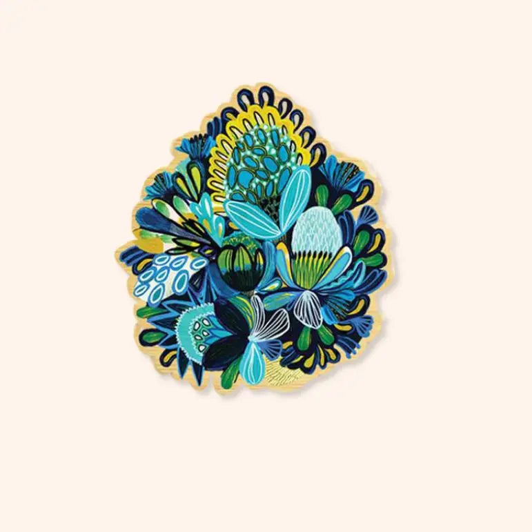 Proteas Azure Wooden Brooch Kirsten Katz