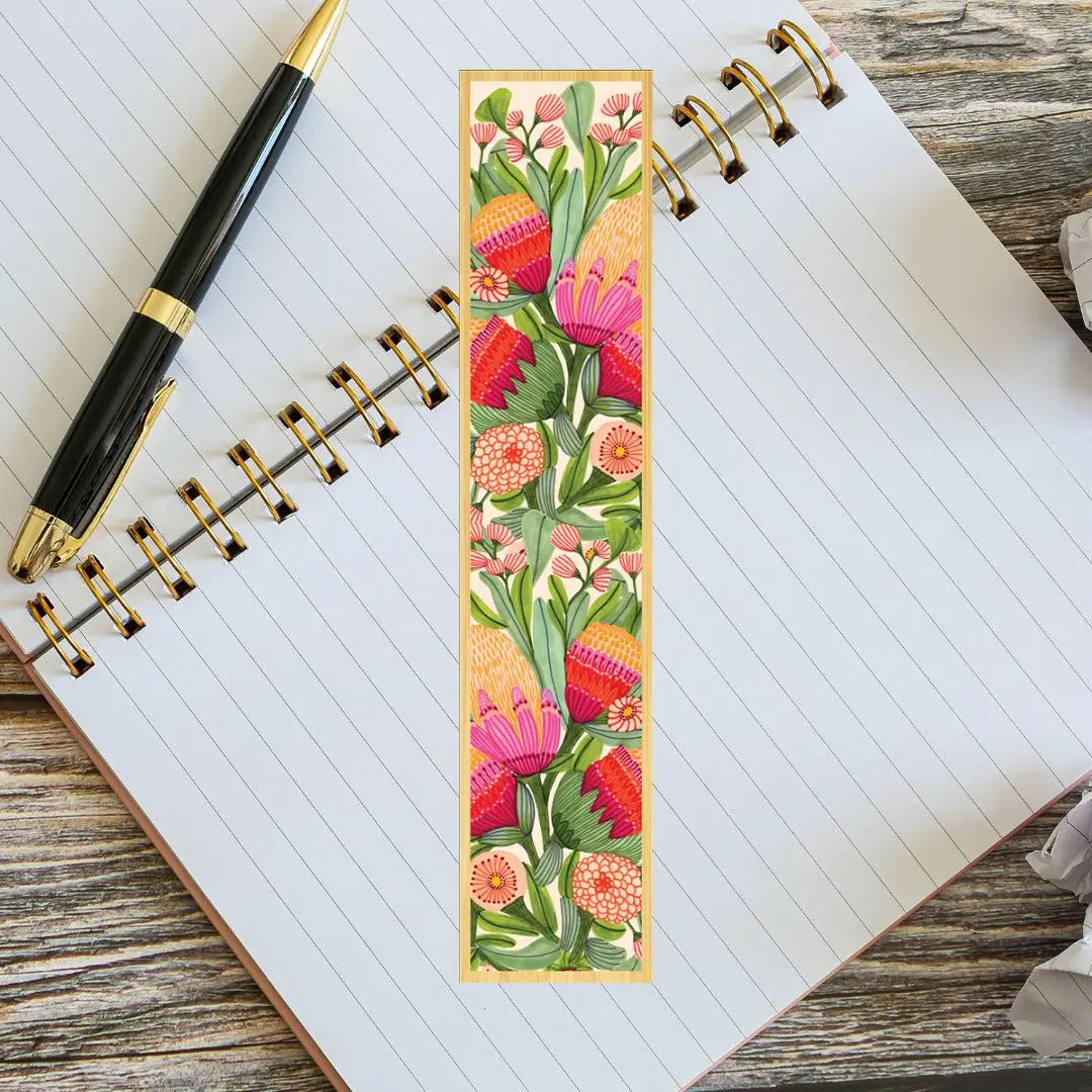 Proteas & Gum Blossoms Wooden Bookmark Kirsten Katz