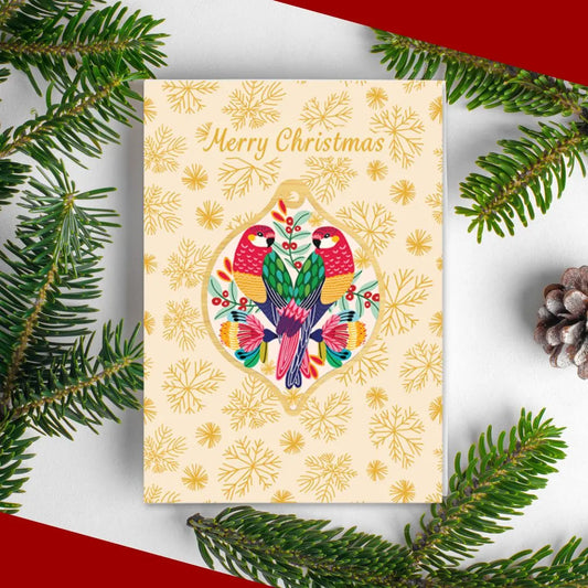 Rosella Birds Christmas Card & Wooden Bauble Kirsten Katz