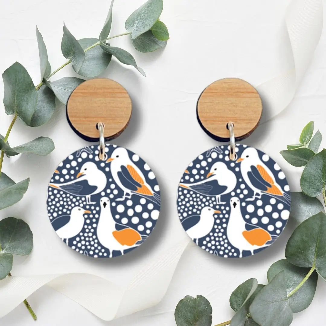 Seagull Birds Australian Wooden Earrings Kirsten Katz