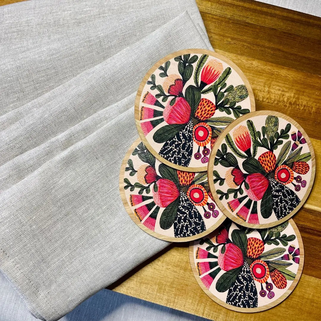 Aussie Natives Wooden Coaster & Napkin Set - Kirsten Katz