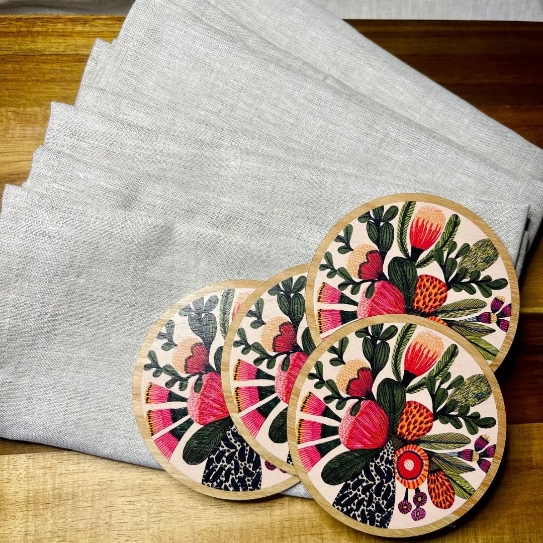 Aussie Natives Wooden Coaster & Napkin Set - Kirsten Katz