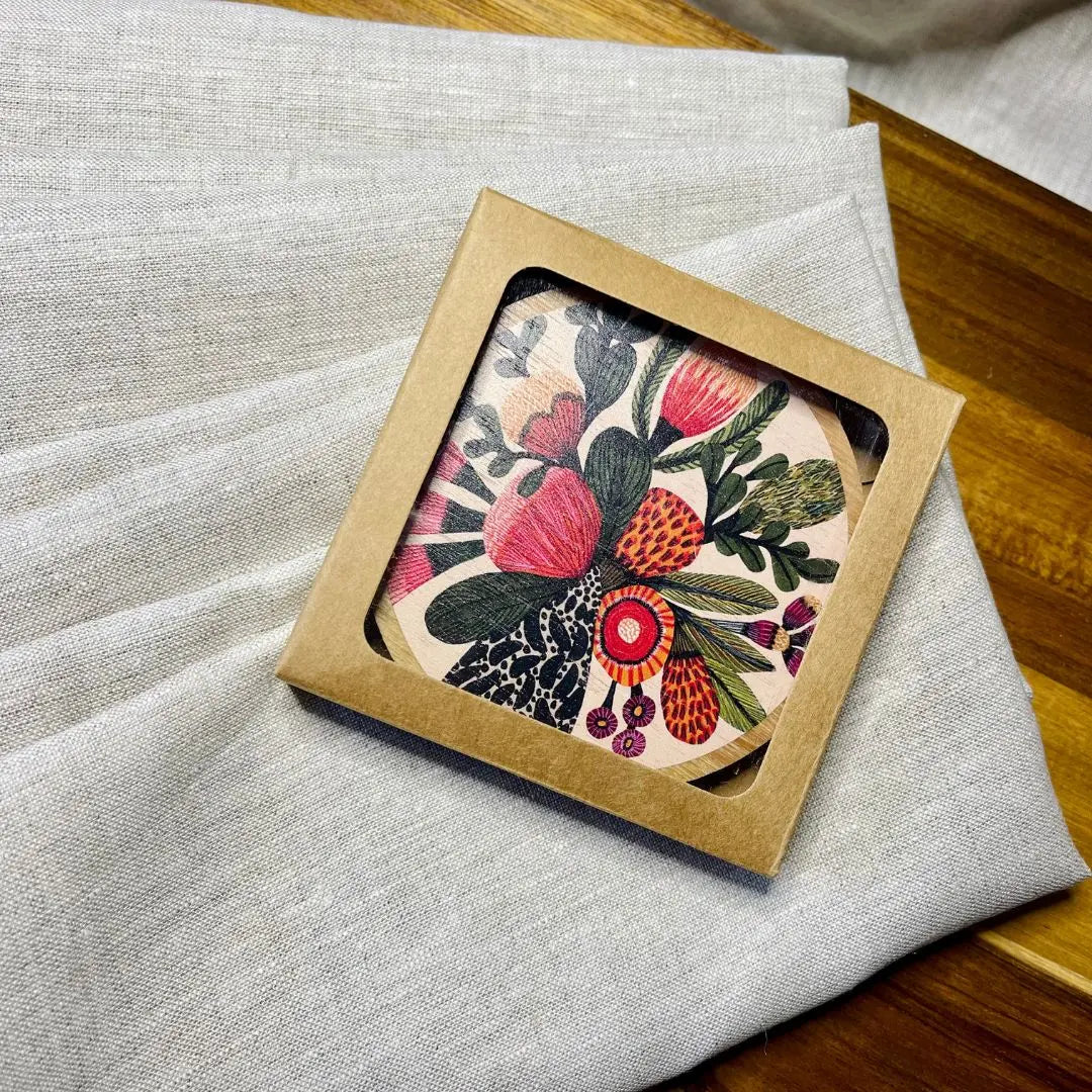 Aussie Natives Wooden Coaster & Napkin Set - Kirsten Katz