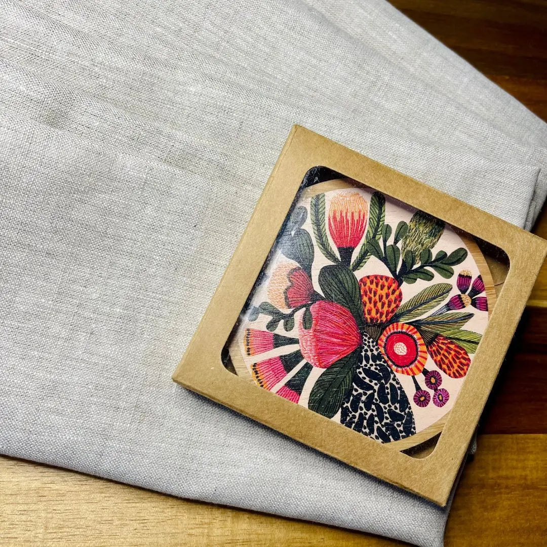 Aussie Natives Wooden Coaster & Napkin Set - Kirsten Katz