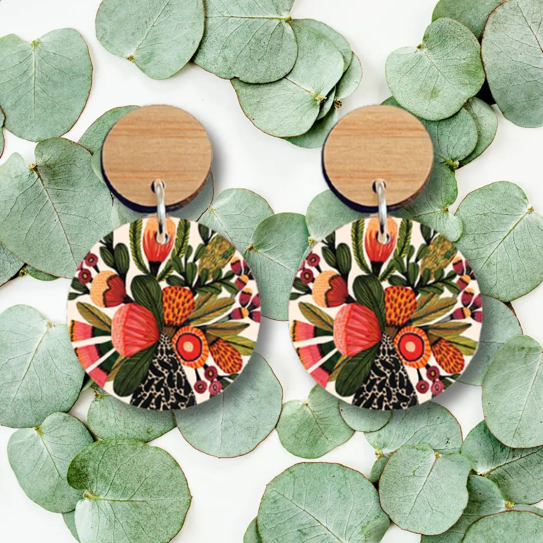 Australian Native Flowers Wooden Earrings - Kirsten Katz