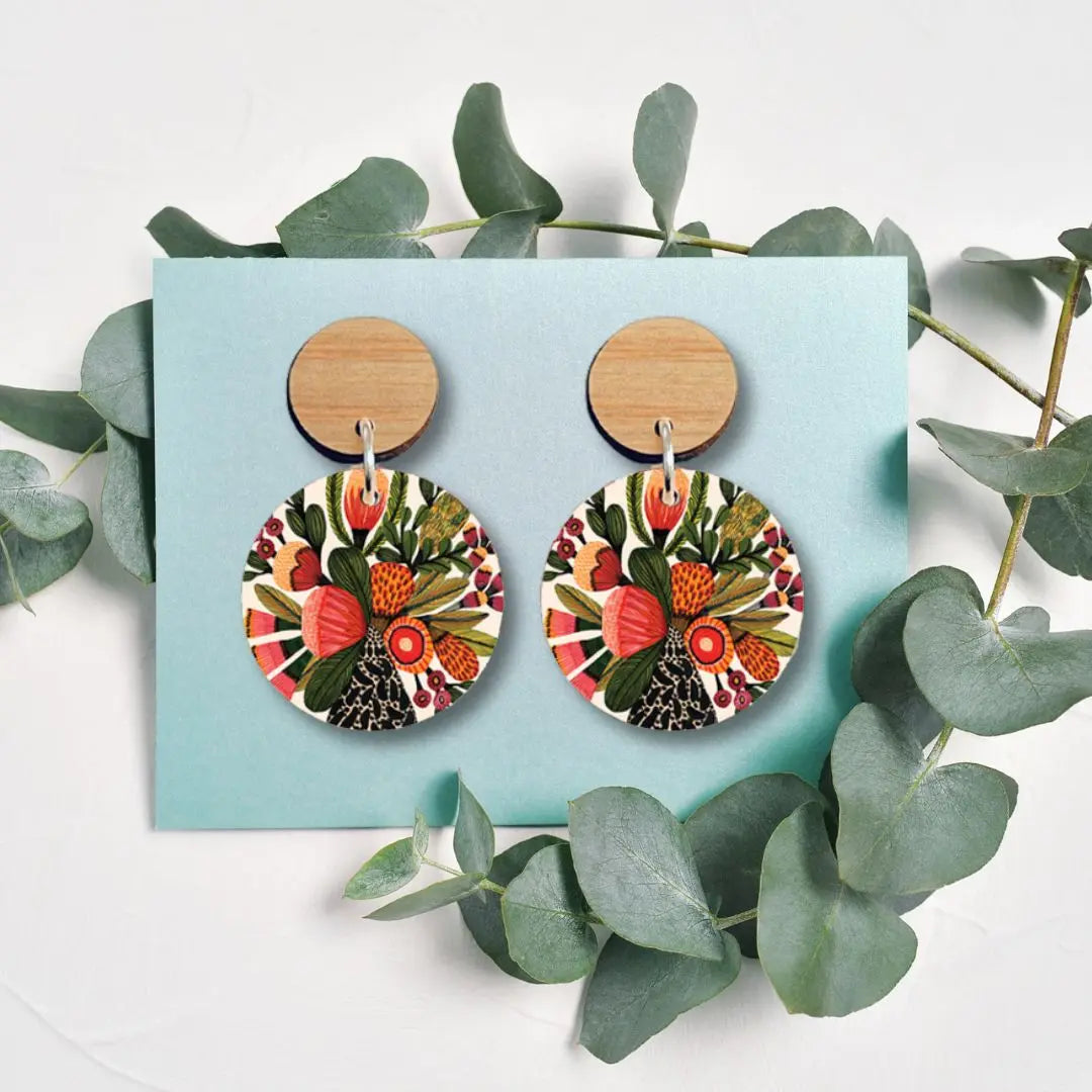 Australian Native Flowers Wooden Earrings - Kirsten Katz