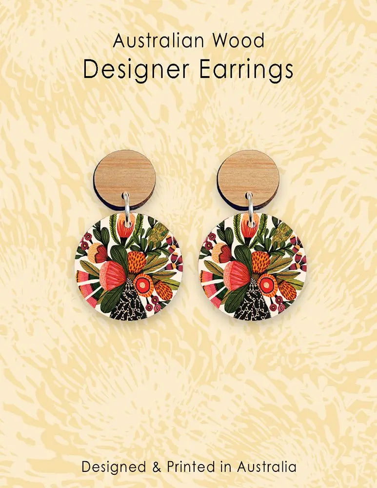 Australian Native Flowers Wooden Earrings - Kirsten Katz