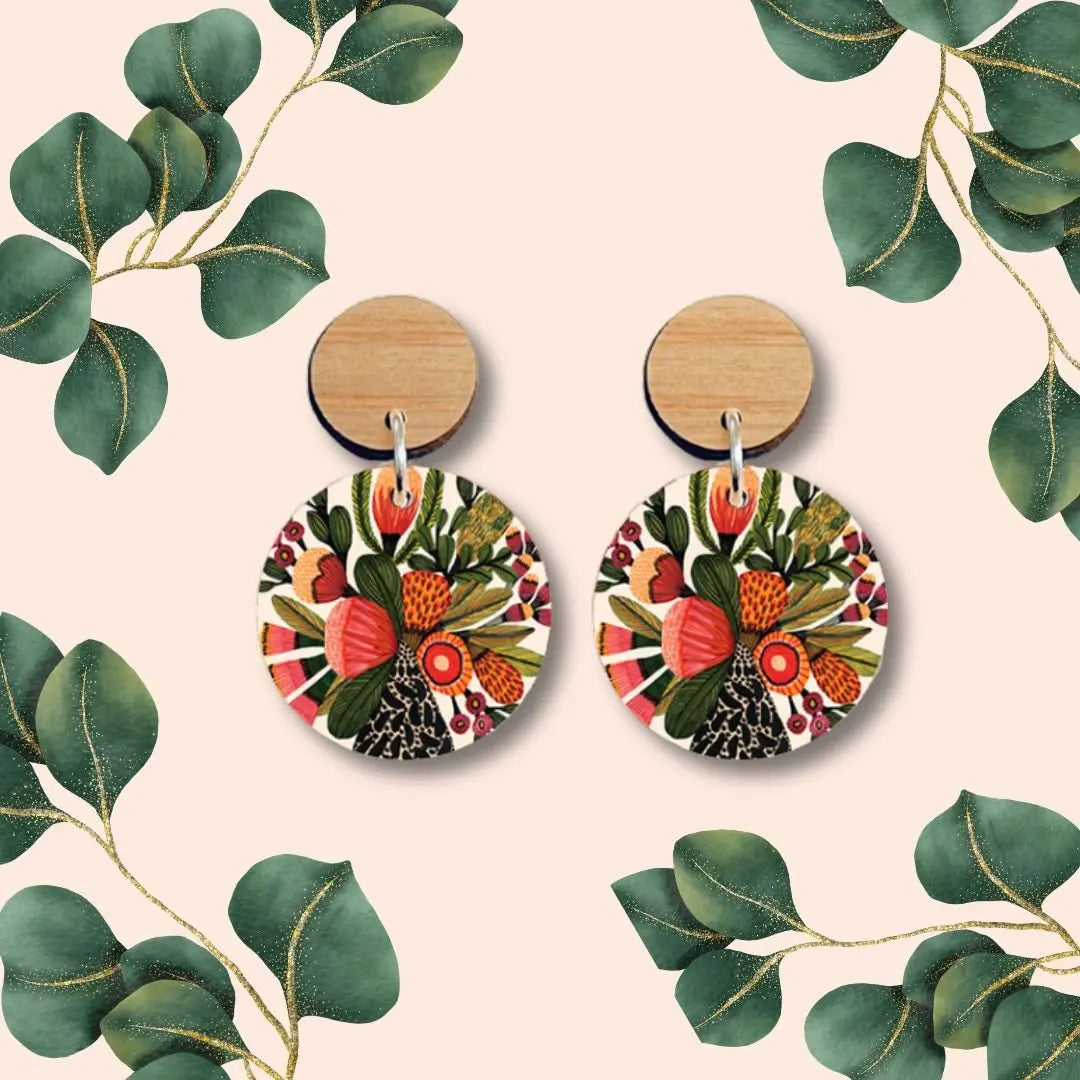 Australian Native Flowers Wooden Earrings - Kirsten Katz