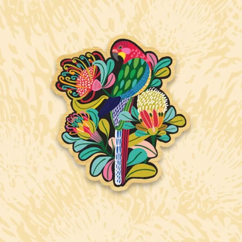 Australian Rosella Bird Wooden Brooch - Kirsten Katz