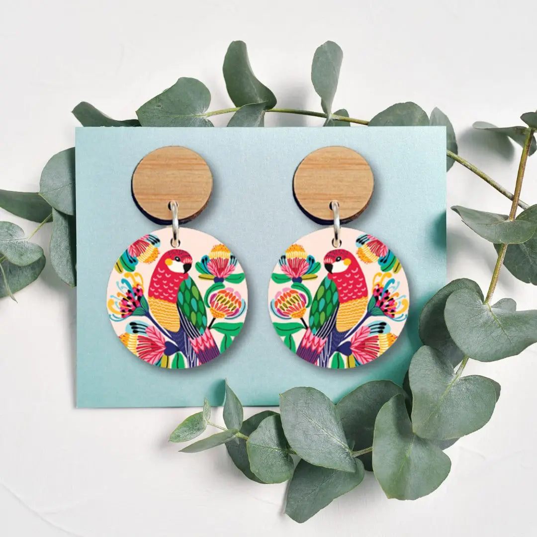 Australian Rosella Birds Wooden Earrings - Kirsten Katz