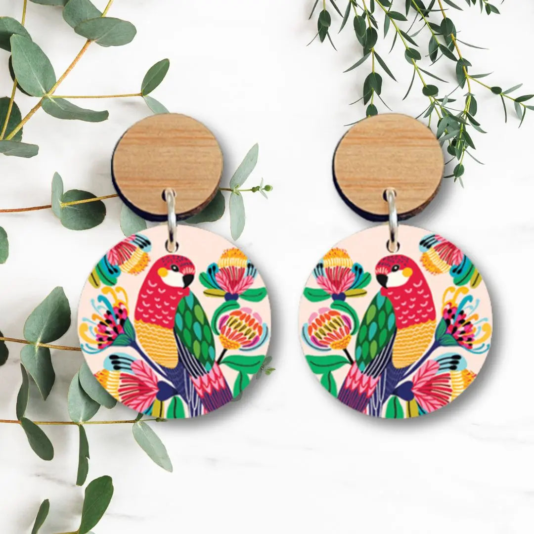 Australian Rosella Birds Wooden Earrings - Kirsten Katz