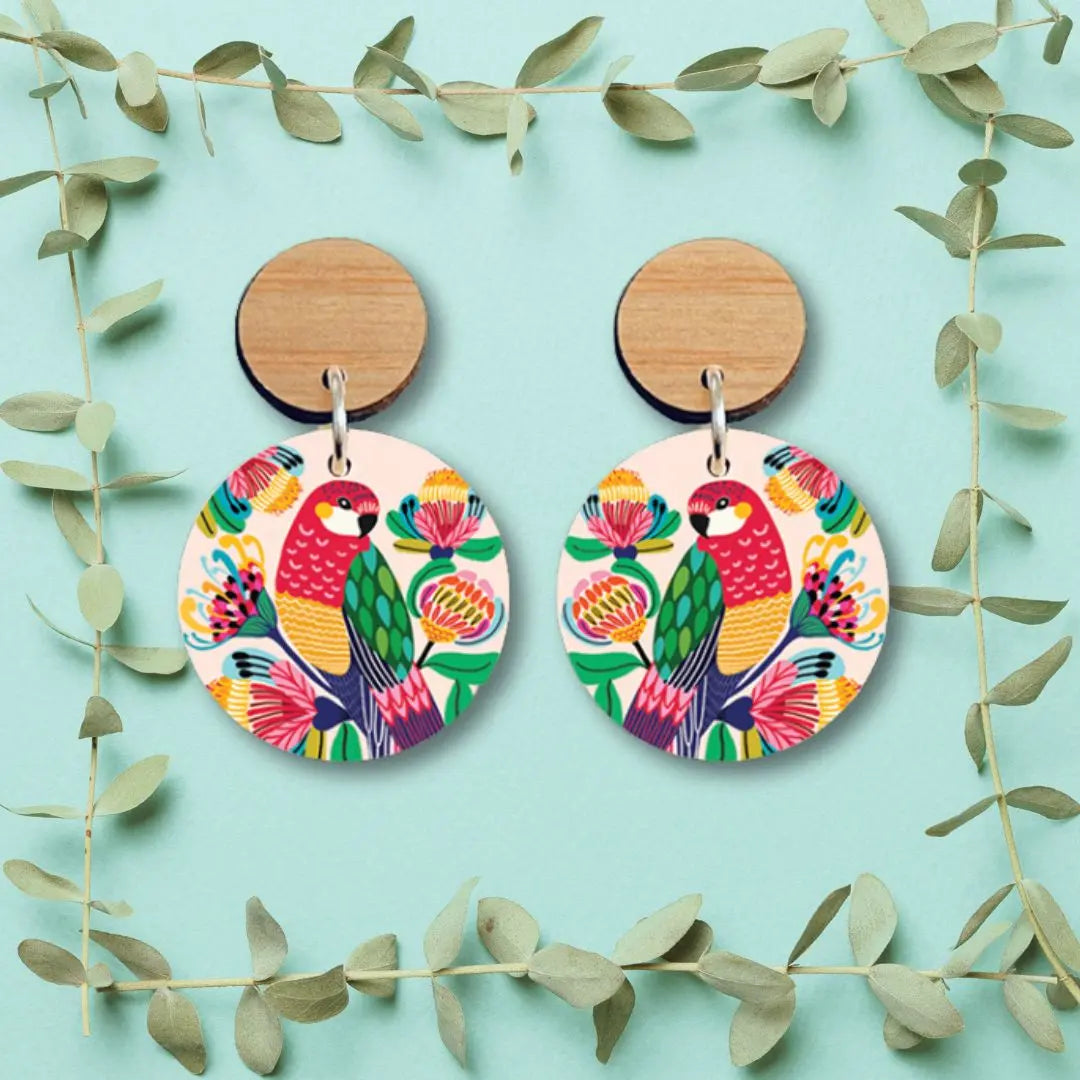 Australian Rosella Birds Wooden Earrings - Kirsten Katz