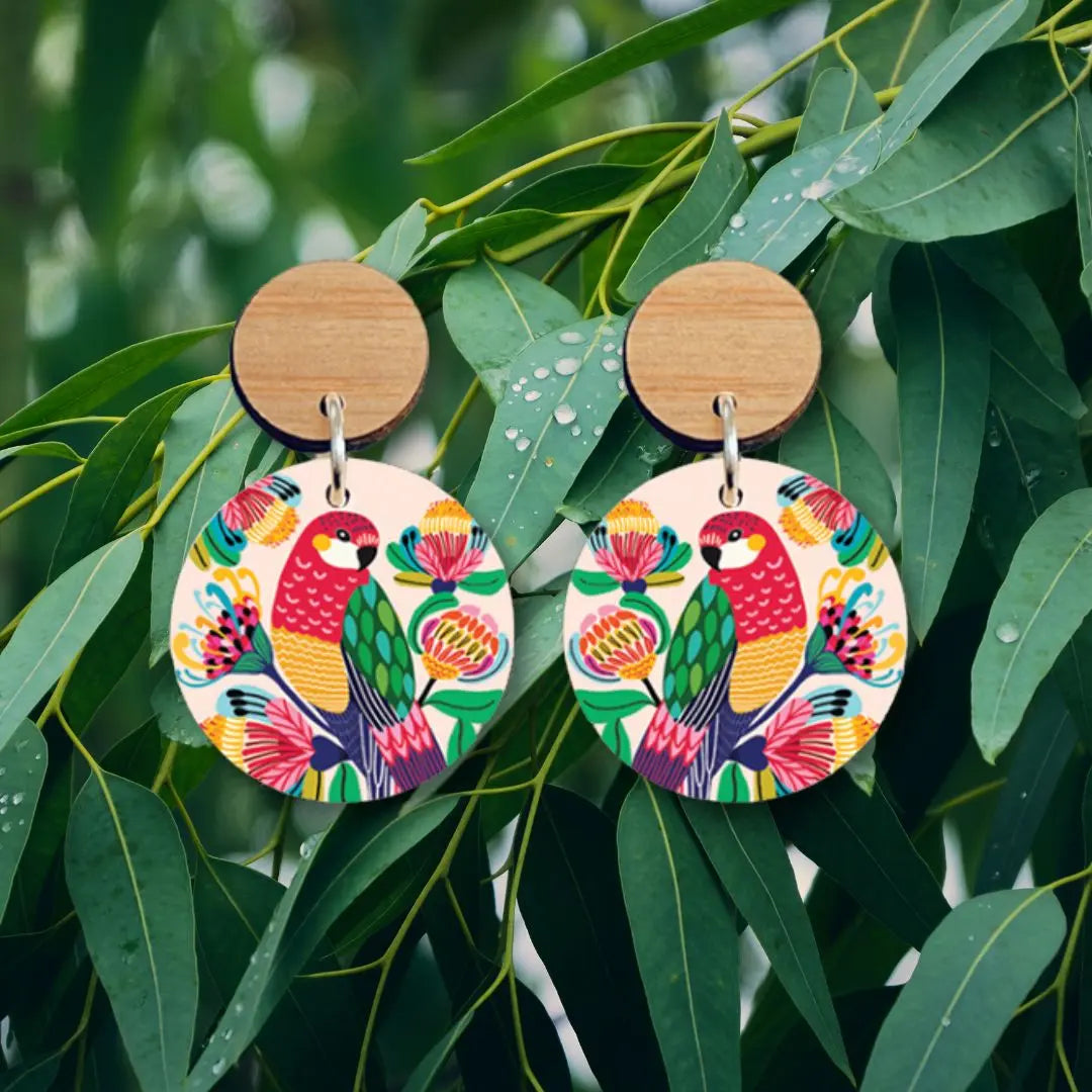 Australian Rosella Birds Wooden Earrings - Kirsten Katz