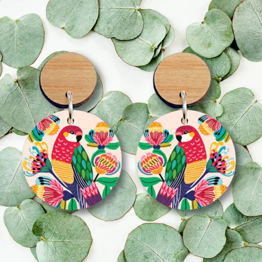 Australian Rosella Birds Wooden Earrings - Kirsten Katz