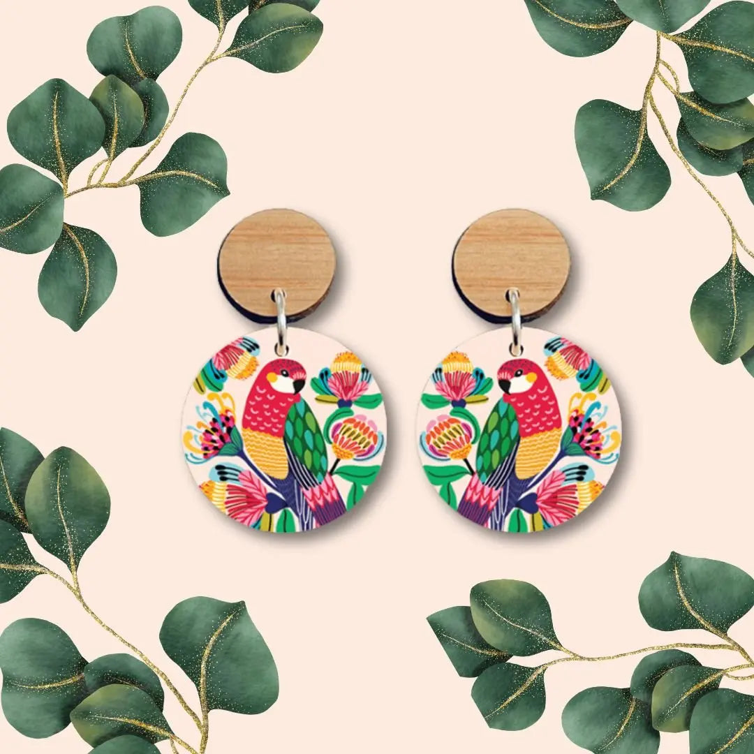 Australian Rosella Birds Wooden Earrings - Kirsten Katz