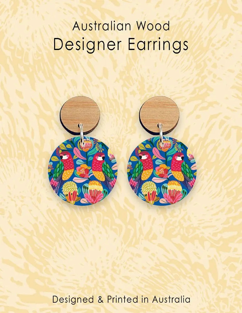 Australian Rosella Birds Wooden Earrings - Kirsten Katz